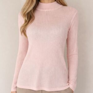 NWT Vintage Y2K 100% Silk Pink Ribbed Mock Neck Sweater Anna Gray 90s Sz Medium